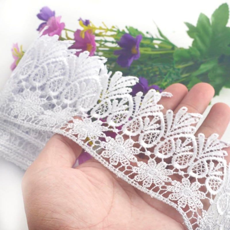 Kuasting 7.5 Yards Floral Lace Edge Trim 9CM Tassel Trims Width Europe Chips Pattern Inelastic Embroidery Lace Trim for Sewing Making, DIY Crafts, Gift Wrapping, Wedding Decor (White) - Image 3